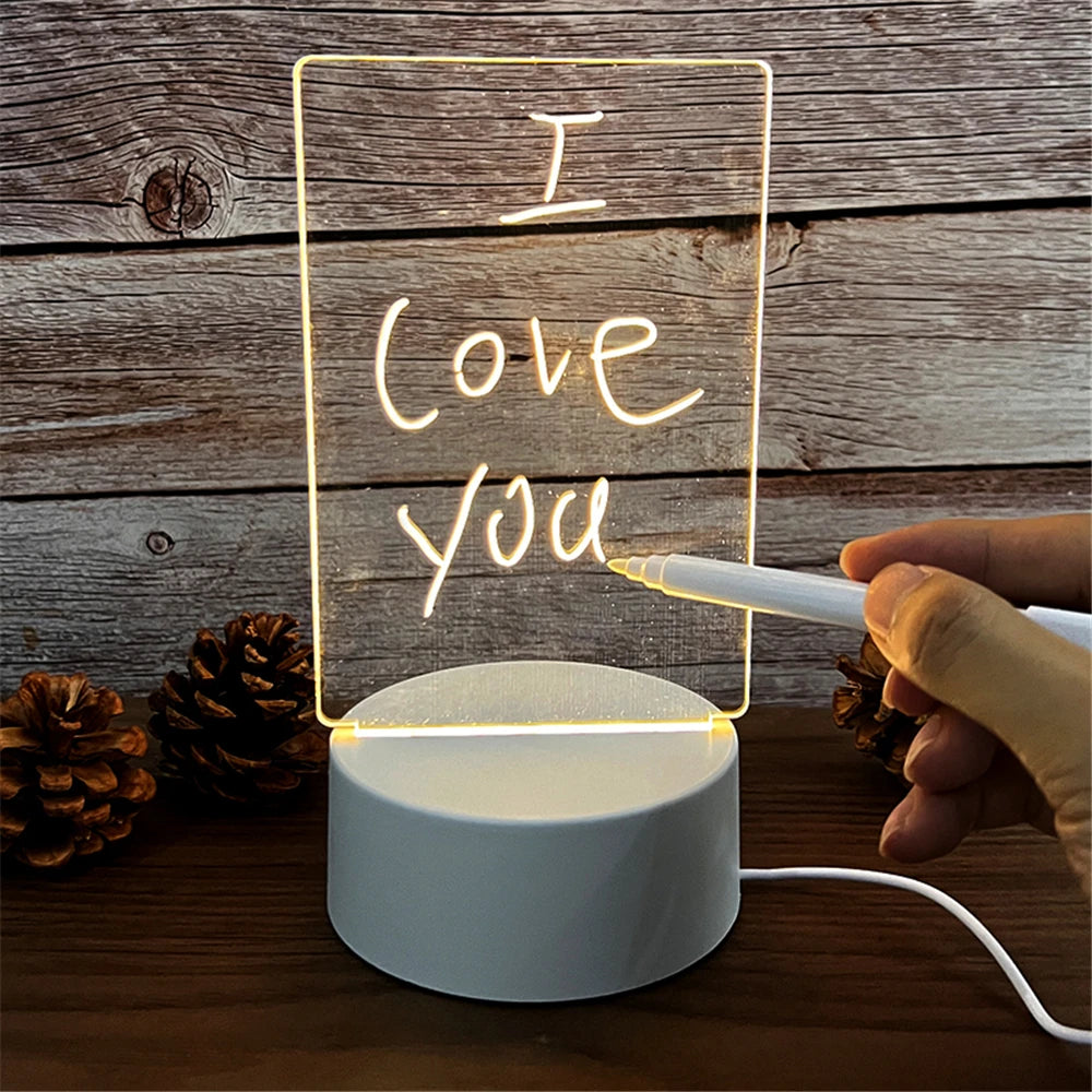 LED Acrylic Message Board Night Light — USB Glow Lamp with Erasable Writing