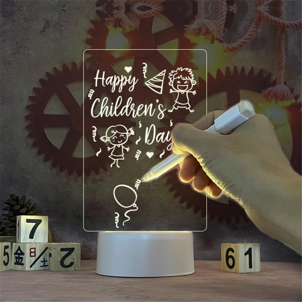 LED Acrylic Message Board Night Light — USB Glow Lamp with Erasable Writing
