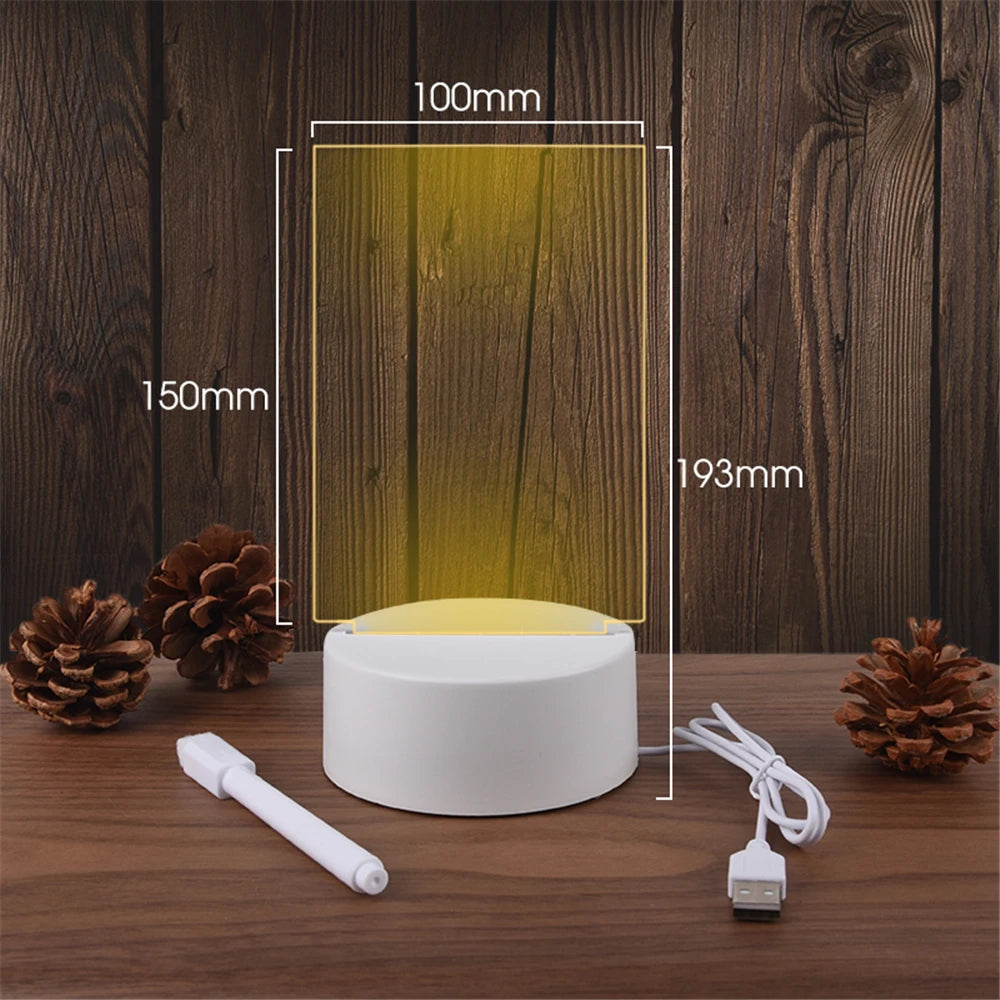 LED Acrylic Message Board Night Light — USB Glow Lamp with Erasable Writing