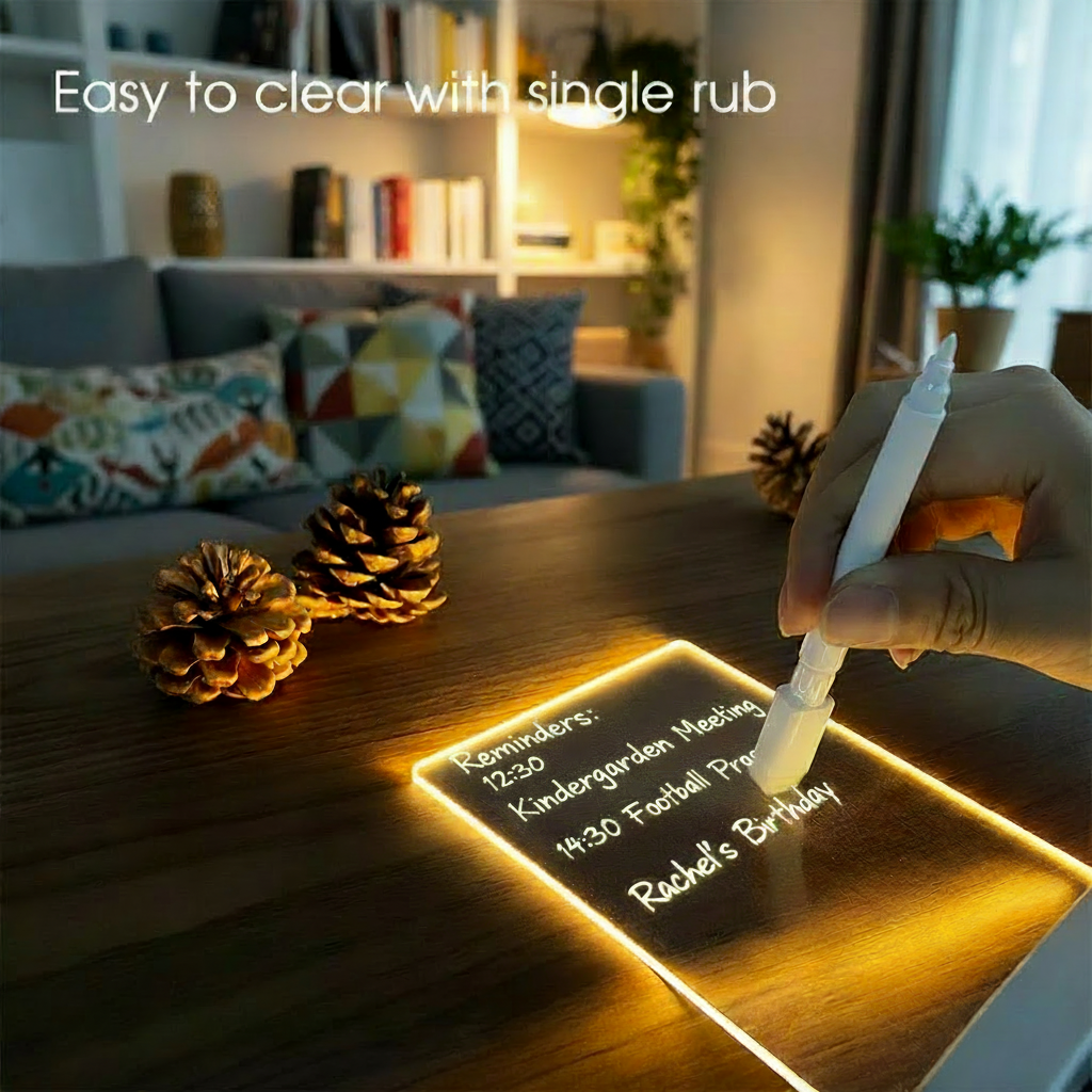 LED Acrylic Message Board Night Light — USB Glow Lamp with Erasable Writing