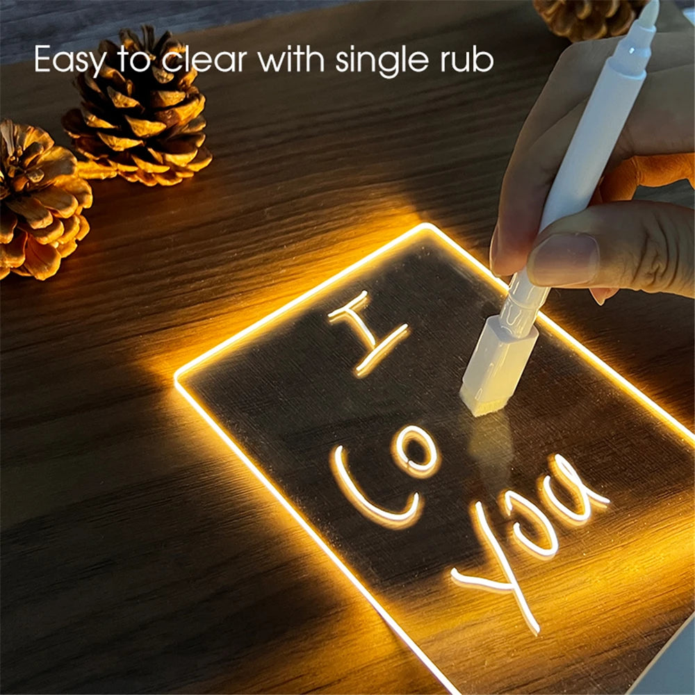 LED Acrylic Message Board Night Light — USB Glow Lamp with Erasable Writing